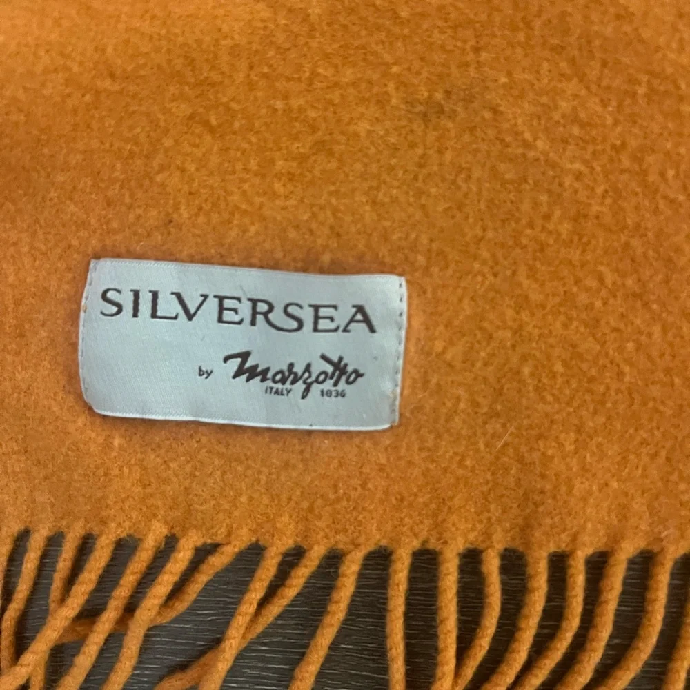 Silversea by Marzotto Italy Orange Wool Throw Blanket Fringe‎ Luxury 1836